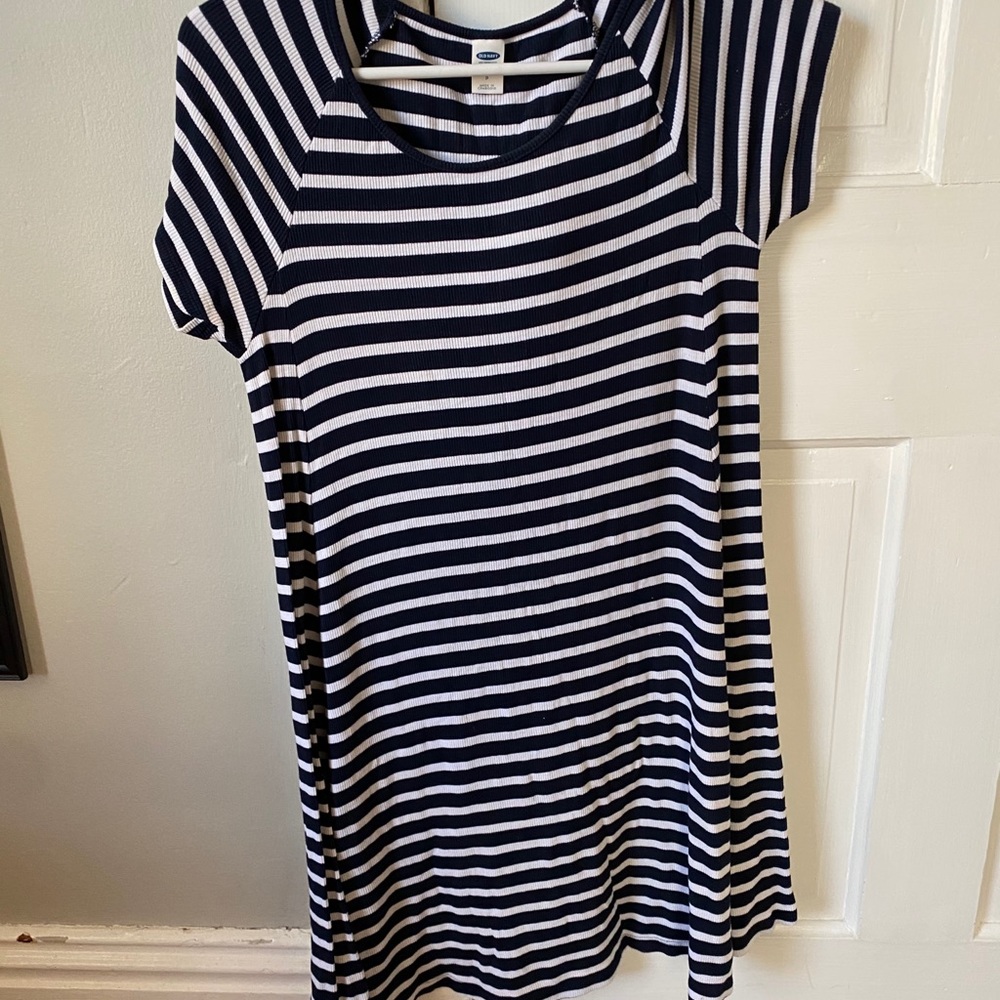 navy and white striped dress